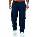 men's casual straight cargo pants multi-pocket loose work pants outdoor trousers sports fitness cargo pants black khaki straight-leg pants with elastic waist