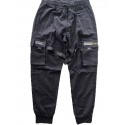Men's streetwear cargo pants joggers hip-hop long trousers with multi-pockets Ribbon athleisure sweatpants sports outdoor fashion casual relaxed fit with elastic waist drawstring pants