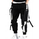 men's cargo pants Streetwear Embroidery Color Block Cotton jogging pants Trousers With Multi-pockets ribbon hiphop punk joggers sweatpants sport harem pants spring Fall