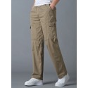 Men's Straight Cargo Pants Trousers Elastic Waist Front Zipper Multi Pocket Breathable Soft Pants Causal Daily Wear Cotton Streetwear WorkWear Deep Army Green Black