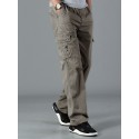 Men's Straight Cargo Pants Trousers Elastic Waist Front Zipper Multi Pocket Breathable Soft Pants Causal Daily Wear Cotton Streetwear WorkWear Deep Army Green Black