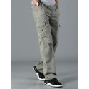 Men's Straight Cargo Pants Trousers Elastic Waist Front Zipper Multi Pocket Breathable Soft Pants Causal Daily Wear Cotton Streetwear WorkWear Deep Army Green Black