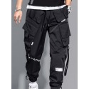 Men's Cargo Pants Drawstring Elastic Waist Letter Breathable Lightweight Full Length Pants Casual Daily Cotton Fashion Trousers Black Blue Micro-elastic / Elasticity