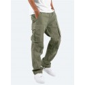 Men's Straight Trousers Parachute Pants Multi Pocket Solid Color Comfort Breathable Pants Casual Daily Fashion Streetwear Green Black