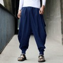 Men's Harem Baggy Baggy Elastic Waist Elastic Drawstring Design Solid Color Breathable Lightweight Full Length Pants Casual Daily Cotton Casual Hip-Hop ArmyGreen Black Micro-elastic / Elasticity