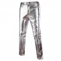 Men's Chinos Solid Colored Full Length Pants Party Going out PU Basic Streetwear Black Silver Micro-elastic / Club / Punk & Gothic / Weekend