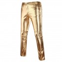 Men's Chinos Solid Colored Full Length Pants Party Going out PU Basic Streetwear Black Silver Micro-elastic / Club / Punk & Gothic / Weekend