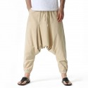Men's Harem Sweatpants Baggy Drawstring Elastic Waist Solid Color Breathable Lightweight Full Length Pants Casual Daily Cotton Casual Black Khaki Micro-elastic / Elasticity