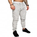 ten-color men's casual tethered elastic sports tooling solid color straight trousers