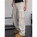 Men's Straight Trousers Cargo Pants Multi Pocket Solid Color Comfort Breathable Pants Casual Daily Cotton Blend Sports Fashion Black Beige Micro-elastic
