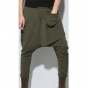 Men's Harem Pocket Baggy Solid Color Breathable Lightweight Full Length Pants Casual Daily Cotton Blend Casual Hip-Hop ArmyGreen Black Micro-elastic