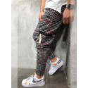 men's casual drawstring waist taper leg plaid jogger harem sweatpants (medium, red)