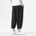 Men's Culottes Wide Leg Bloomers Pocket Elastic Waist Solid Color Comfort Breathable Pants Casual Daily Streetwear Chinese Style Green Black / Summer / Elasticity