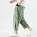 Men's Culottes Wide Leg Bloomers Pocket Elastic Waist Solid Color Comfort Breathable Pants Casual Daily Streetwear Chinese Style Green Black / Summer / Elasticity