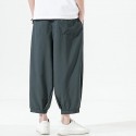 Men's Culottes Wide Leg Bloomers Pocket Elastic Waist Solid Color Comfort Breathable Pants Casual Daily Streetwear Chinese Style Green Black / Summer / Elasticity