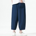 Men's Culottes Wide Leg Bloomers Pocket Elastic Waist Solid Color Comfort Breathable Pants Casual Daily Streetwear Chinese Style Green Black / Summer / Elasticity