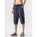 Men's Capri shorts Patchwork Drawstring Solid Colored Comfort Breathable Calf-Length Pants Home Daily Cotton Blend Basic Chinoiserie Loose Fit Green White Inelastic