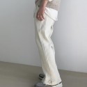 Men's Straight Wide Leg Trousers Pleated Drawstring Solid Color Breathable Soft Pants Sports Outdoor Daily Corduroy Streetwear Stylish Loose Fit White Micro-elastic