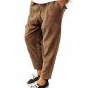 Men's Straight Trousers Winter Pants Drawstring Elastic Waist Solid Color Comfort Breathable Pants Casual Daily Corduroy Sports Fashion Loose Fit Green Black Micro-elastic / Elasticity