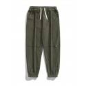 Men's Joggers Trousers Winter Pants Drawstring Elastic Waist Solid Color Comfort Breathable Pants Casual Daily Corduroy Sports Fashion Green Black Micro-elastic / Elasticity