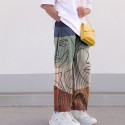 Men's Straight Trousers Drawstring Elastic Waist 3D Print Cartoon Graphic Prints Comfort Soft Pants Casual Daily Sports Fashion Light Brown Brown / Elasticity