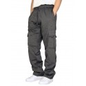 Men's Straight Sweatpants Joggers Drawstring Elastic Waist Multi Pocket Solid Color Pants Casual Daily Sports Streetwear Loose Fit White Black