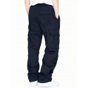 Men's Straight Sweatpants Joggers Drawstring Elastic Waist Multi Pocket Solid Color Pants Casual Daily Sports Streetwear Loose Fit White Black
