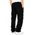 Men's Straight Sweatpants Joggers Drawstring Elastic Waist Multi Pocket Solid Color Pants Casual Daily Sports Streetwear Loose Fit White Black
