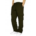 Men's Straight Sweatpants Joggers Drawstring Elastic Waist Multi Pocket Solid Color Pants Casual Daily Sports Streetwear Loose Fit White Black