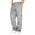 Men's Straight Sweatpants Joggers Drawstring Elastic Waist Multi Pocket Solid Color Pants Casual Daily Sports Streetwear Loose Fit White Black