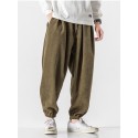 Men's Harem Pants Elastic Waist Solid Color Soft Full Length Pants Casual Daily Corduroy Harlem Pants Loose Fit Black Gray Micro-elastic / Drawstring