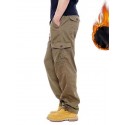 Men's Trousers Work Pants Winter Pants Zipper Multiple Pockets Solid Color Comfort Breathable Pants Casual Daily Fashion Plus velvet ArmyGreen Black Micro-elastic