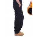 Men's Trousers Work Pants Winter Pants Zipper Multiple Pockets Solid Color Comfort Breathable Pants Casual Daily Fashion Plus velvet ArmyGreen Black Micro-elastic
