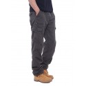 Men's Trousers Work Pants Winter Pants Zipper Multiple Pockets Solid Color Comfort Breathable Pants Casual Daily Fashion Plus velvet ArmyGreen Black Micro-elastic