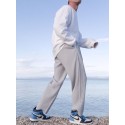Men's Straight Trousers Winter Pants Drawstring Elastic Waist Solid Color Comfort Breathable Pants Casual Daily Corduroy Sports Fashion Loose Fit Black Purple Micro-elastic / Elasticity
