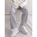 Men's Straight Trousers Winter Pants Drawstring Elastic Waist Solid Color Comfort Breathable Pants Casual Daily Corduroy Sports Fashion Loose Fit Black Purple Micro-elastic / Elasticity