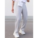Men's Straight Trousers Winter Pants Drawstring Elastic Waist Solid Color Comfort Breathable Pants Casual Daily Corduroy Sports Fashion Loose Fit Black Purple Micro-elastic / Elasticity