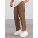 Men's Straight Trousers Winter Pants Drawstring Elastic Waist Solid Color Comfort Breathable Pants Casual Daily Corduroy Sports Fashion Loose Fit Black Purple Micro-elastic / Elasticity