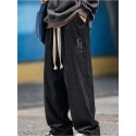 Men's Straight Sweatpants Trousers Embroidered Drawstring Elastic Waist Letter Comfort Breathable Pants Casual Daily Corduroy Sports Fashion Black Beige Micro-elastic / Elasticity