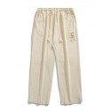 Men's Straight Sweatpants Trousers Embroidered Drawstring Elastic Waist Letter Comfort Breathable Pants Casual Daily Corduroy Sports Fashion Black Beige Micro-elastic / Elasticity
