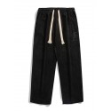 Men's Straight Sweatpants Trousers Embroidered Drawstring Elastic Waist Letter Comfort Breathable Pants Casual Daily Corduroy Sports Fashion Black Beige Micro-elastic / Elasticity