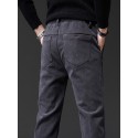 Men's Straight Trousers Winter Pants Drawstring Elastic Waist Solid Color Comfort Breathable Pants Casual Daily Corduroy Sports Fashion Loose Fit Black Dark Gray Micro-elastic / Elasticity