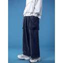 Men's Women's Straight Solid Color Sports Full Length Pants Casual Daily Corduroy Sports Buddha Pants Loose Fit White Black Inelastic / Plus Size / Drawstring