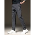 Men's Straight Trousers Casual Pants Pocket Solid Color Comfort Breathable Pants Casual Daily Cotton Blend Stylish Simple Black Blue Micro-elastic
