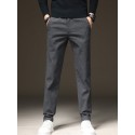 Men's Straight Trousers Casual Pants Pocket Solid Color Comfort Breathable Pants Casual Daily Cotton Blend Stylish Simple Black Blue Micro-elastic