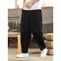 Men's Straight Trousers Harem Pants Drawstring Elastic Waist Solid Color Comfort Breathable Pants Casual Daily Corduroy Sports Fashion Loose Fit ArmyGreen Grey Micro-elastic / Elasticity