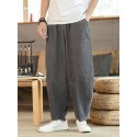 Men's Straight Trousers Harem Pants Drawstring Elastic Waist Solid Color Comfort Breathable Pants Casual Daily Corduroy Sports Fashion Loose Fit ArmyGreen Grey Micro-elastic / Elasticity