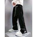 Men's Straight Sweatpants Trousers Drawstring Elastic Waist Print Comfort Breathable Pants Casual Daily Sports Fashion Black Grey Micro-elastic / Elasticity