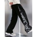 Men's Straight Sweatpants Trousers Drawstring Elastic Waist Print Comfort Breathable Pants Casual Daily Sports Fashion Black Grey Micro-elastic / Elasticity