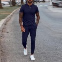 Men's Side Stripe Zipper Jacket Drawstring Waistband Tracksuit Casual Tracksuit Long Sleeve Running Jogging Athletic Sports Set Tracksuits Sweatshirt Joggers Color Block Sweatsuit 2 Pcs A266 Blue